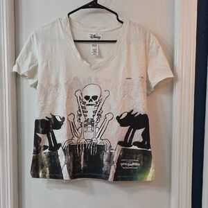 Disney White Tee with Skeleton and Black Cats